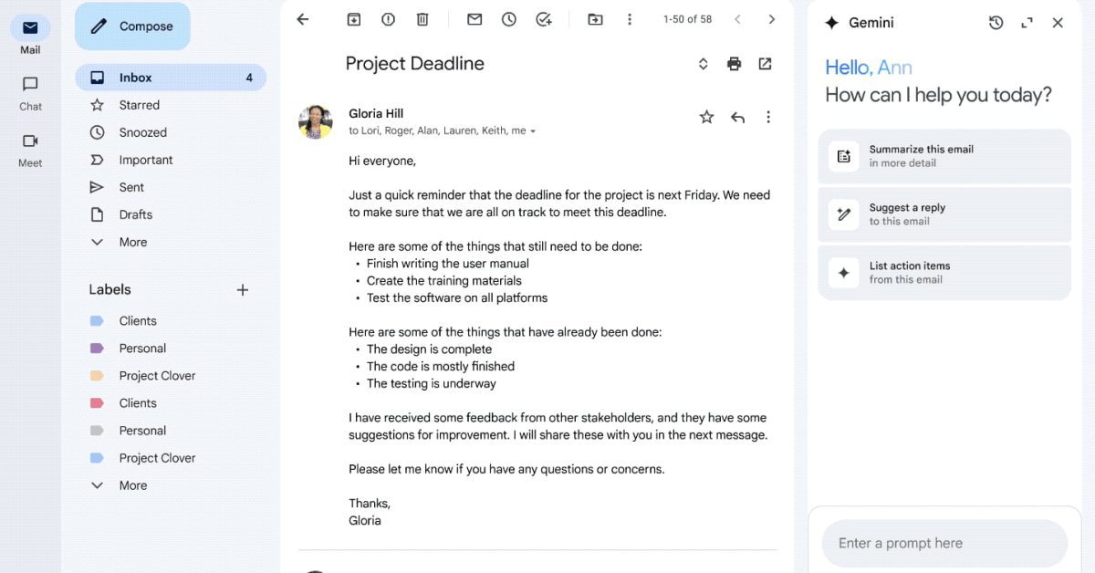 new gmail ai features replacing gemini side