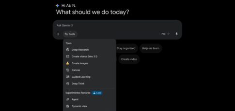 gemini app tools menu adds labs section