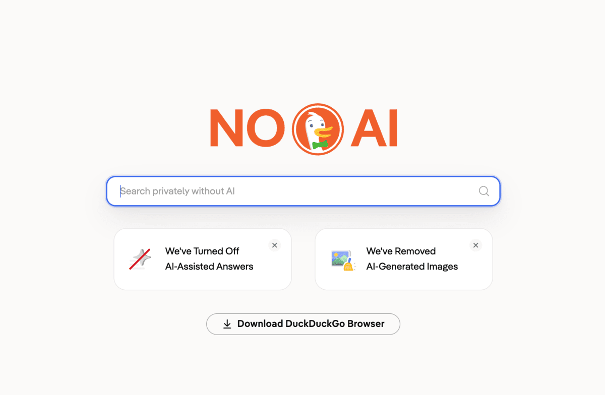 duckduckgo makes its no-ai search engine easier