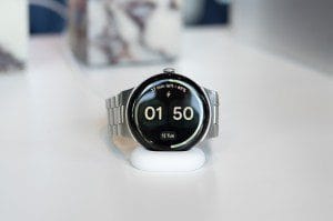 Google Pixel Watch 4 shown on charger