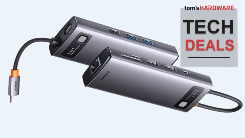 This Baseus laptop hub is 38% off, great for a standing desk or secondary workstation – versatile 9-in-1, dual-HDMI, 100W PD passthrough port expander is a mere $39