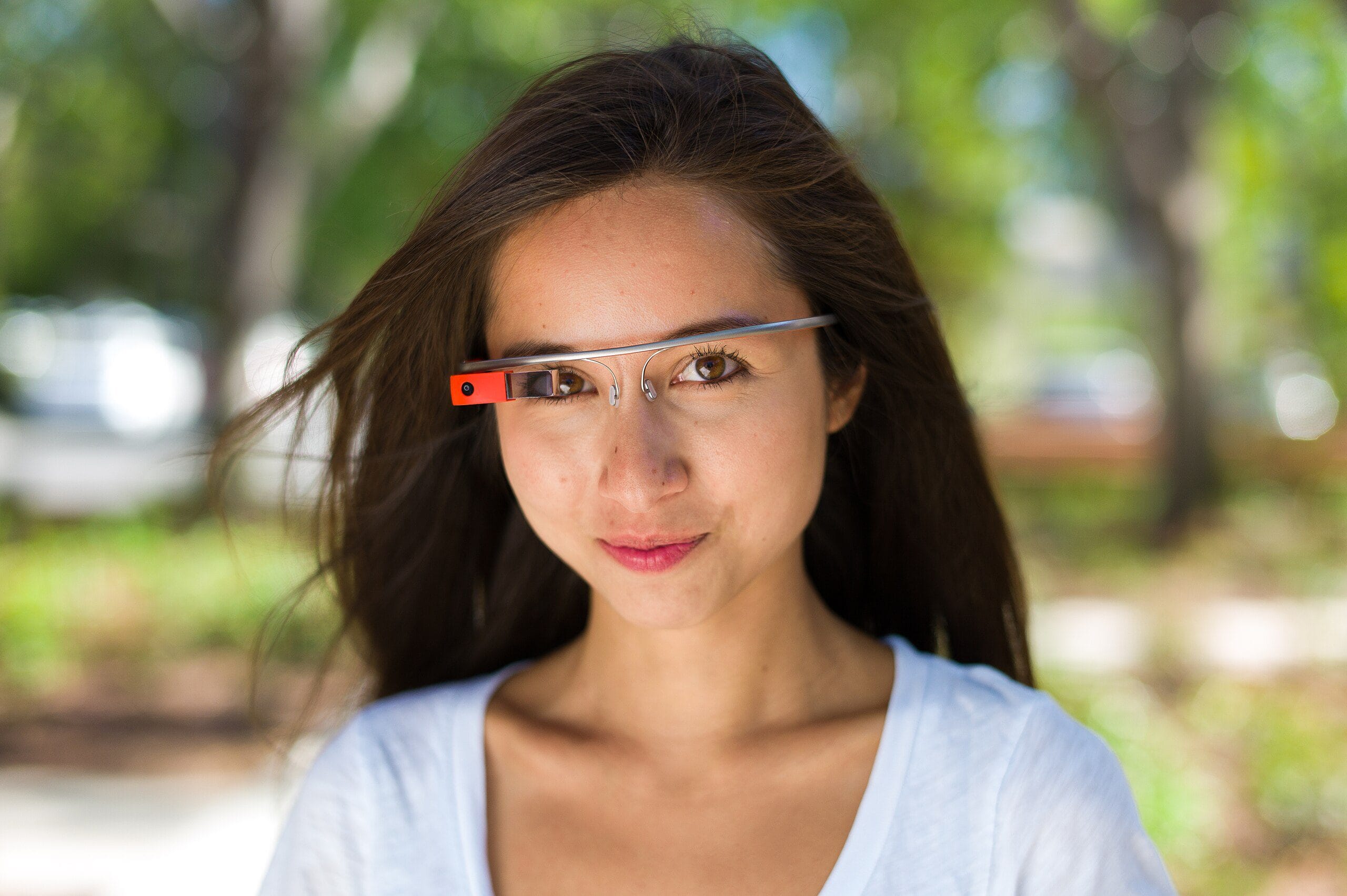 Google Glass, as modeled by Google exec Amanda Rosenberg.
