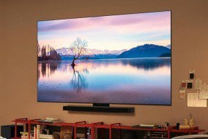 LG's C5 4K TV mounted onto a wall.