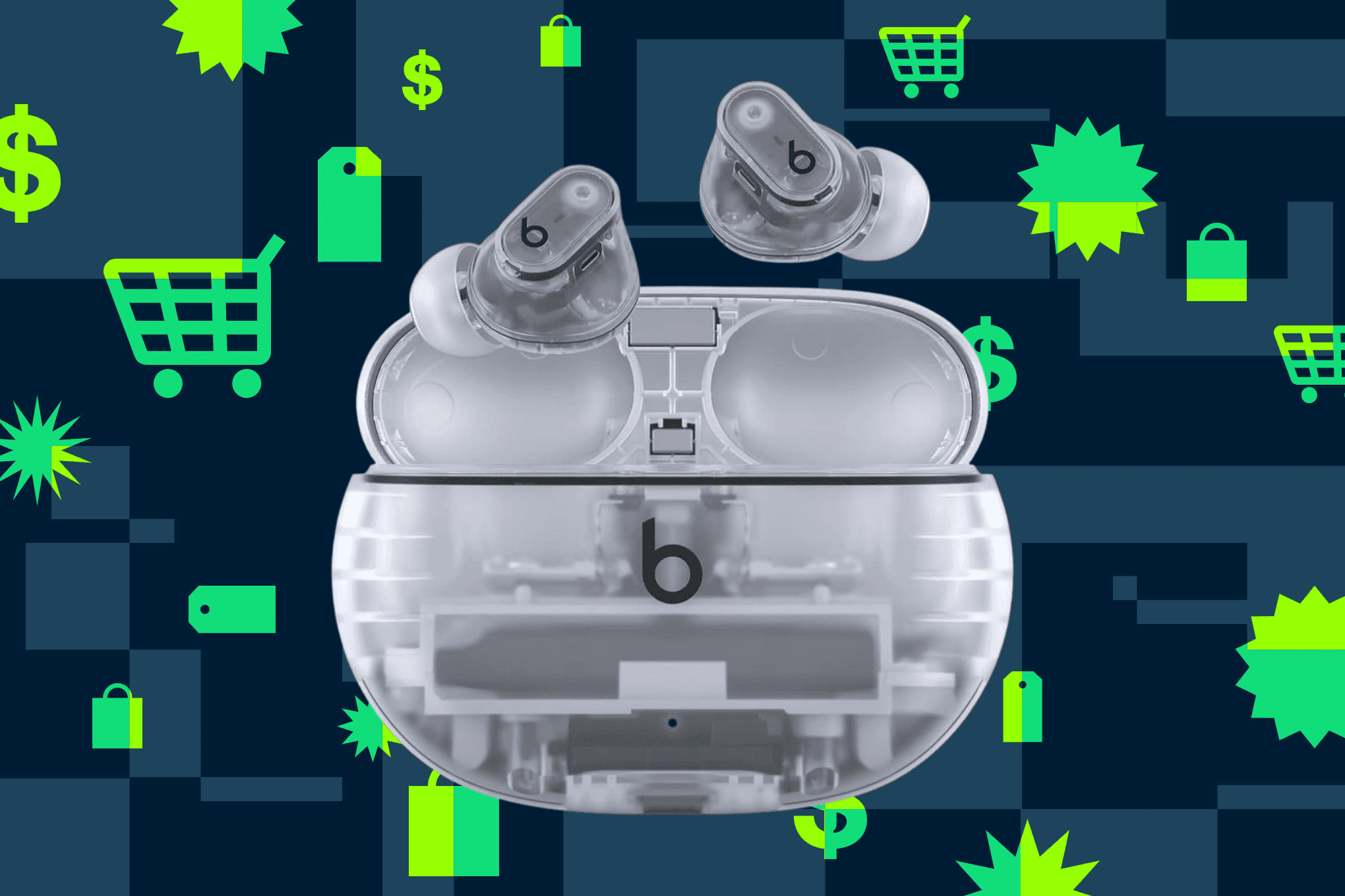 The translucent Beats Studio Buds Plus are half off