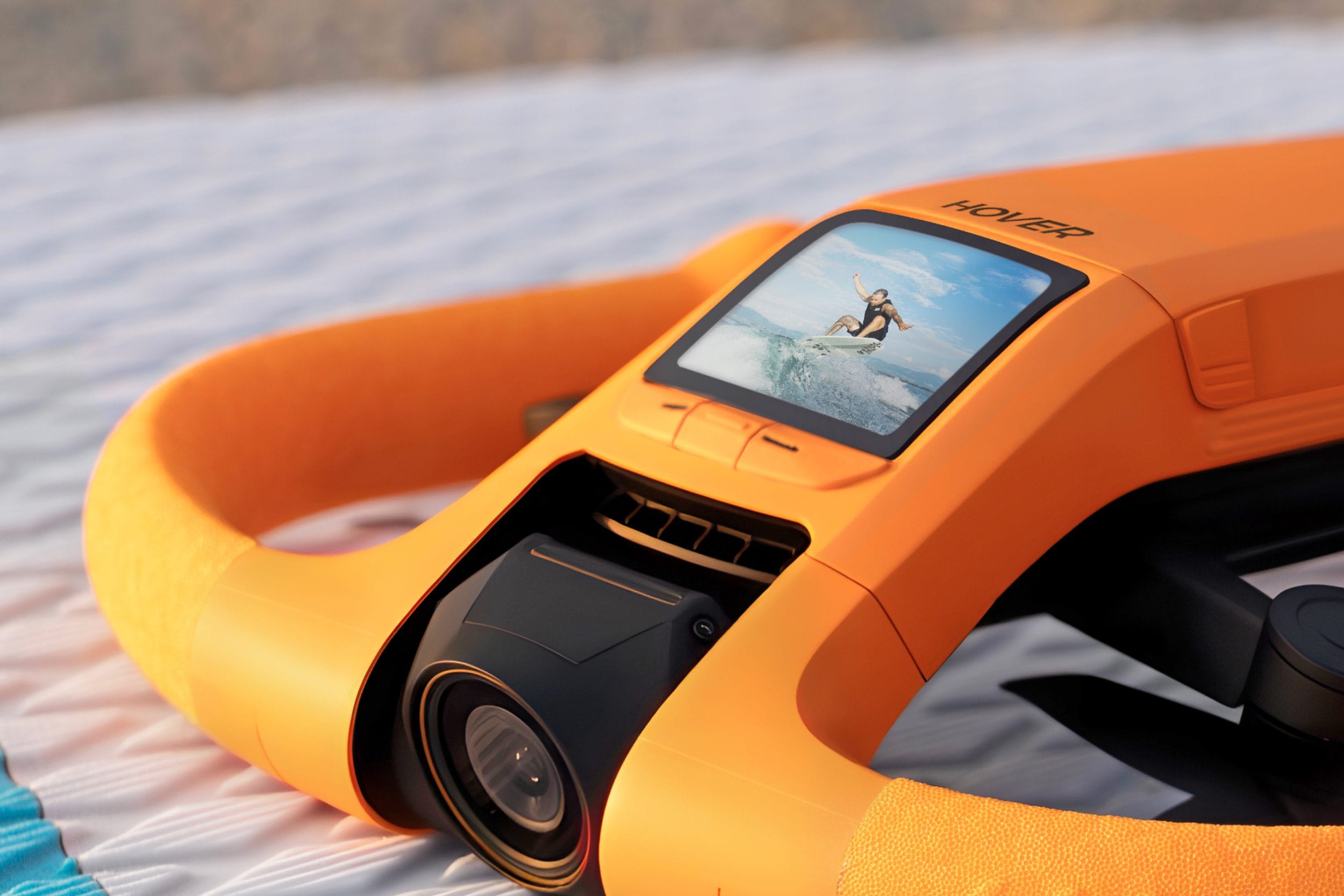 A close-up of the small screen on the HoverAir Aqua drone.