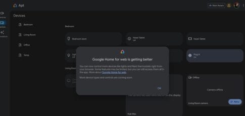 google home web app can now control