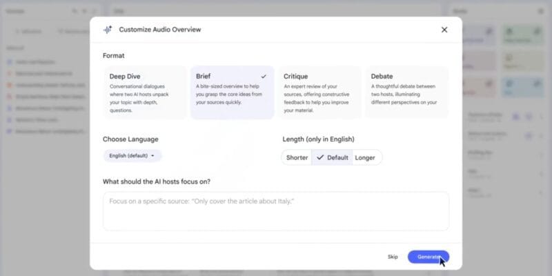 notebooklm rolling new audio overview formats brief