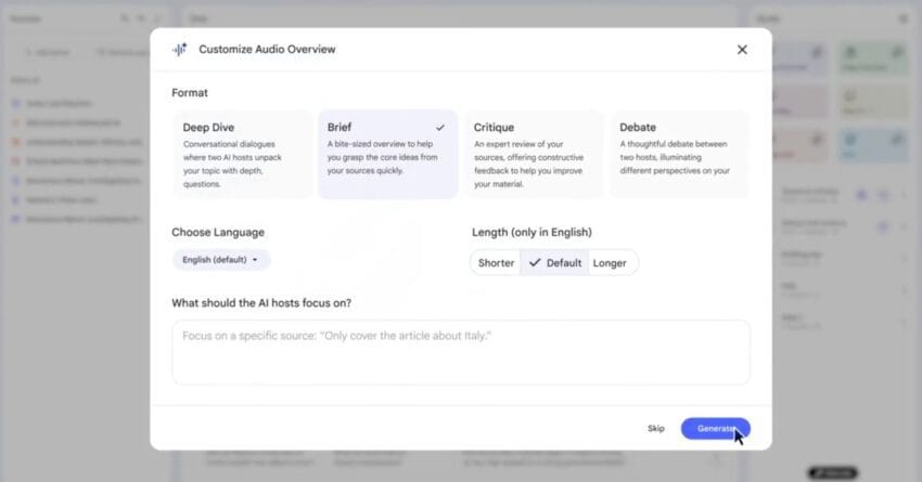 notebooklm rolling new audio overview formats brief