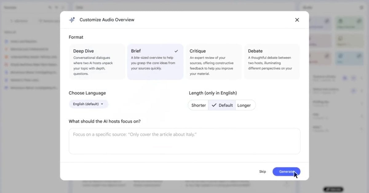 notebooklm rolling new audio overview formats brief