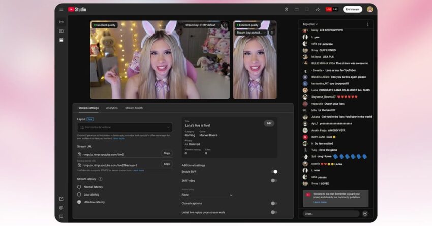 youtube live adding joint horizontal vertical streams