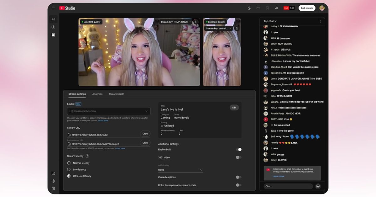 youtube live adding joint horizontal vertical streams