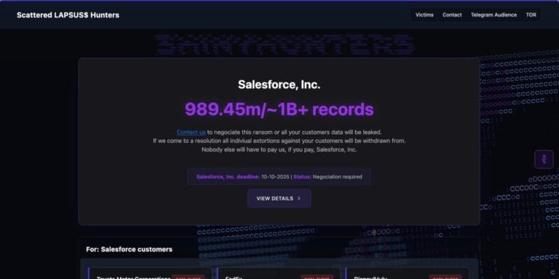 Hacking group claims theft of 1 billion records from Salesforce customer databases 5 hacking group claims theft of 1 billion