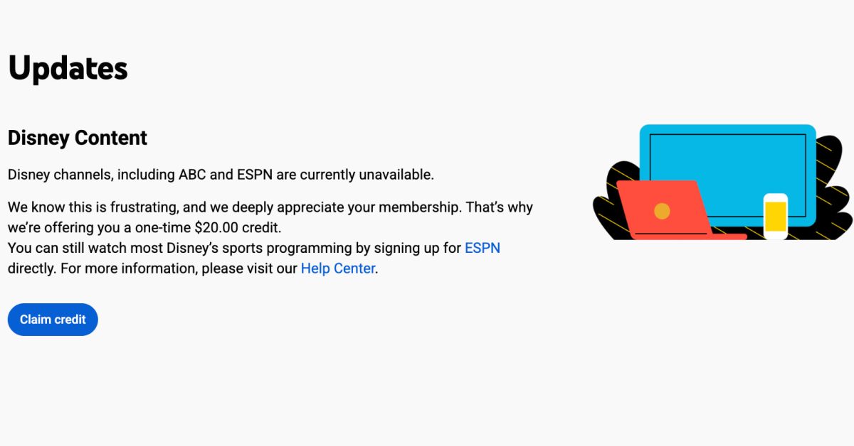 youtube tv sends out 20 credit for