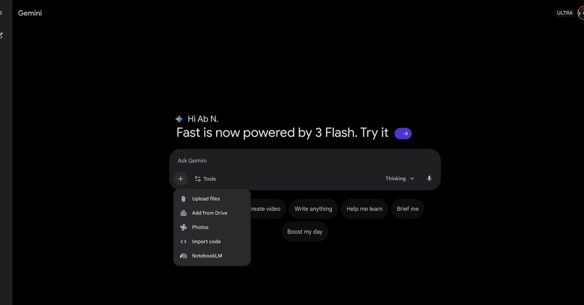 gemini app adds notebooklm integration details thinking