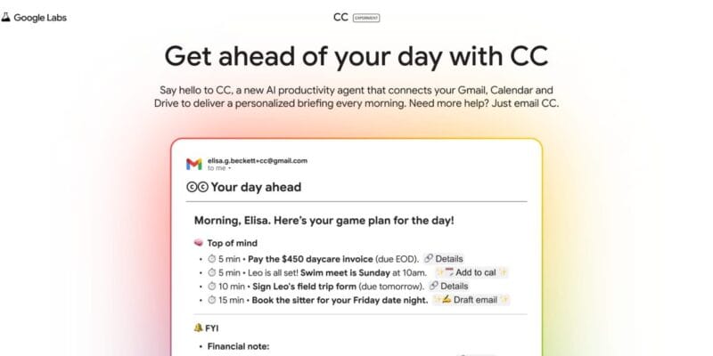 Google Labs testing ‘CC’ productivity AI agent that connects to Gmail & Drive, waitlist open 4 google labs testing cc productivity ai agent