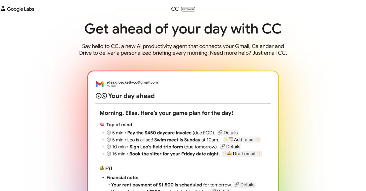 google labs testing cc productivity ai agent