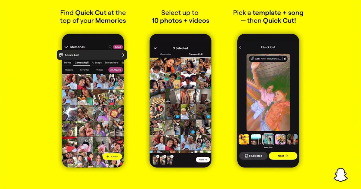 snapchat quick cut automatically creates music-synced videos