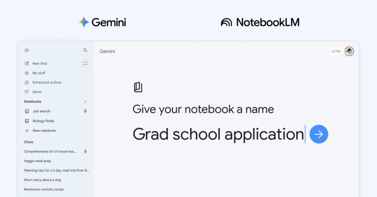 gemini app rolling out notebooks to organize