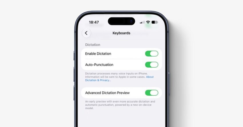 the new dictation feature is off-by-default in